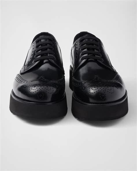 prada wingtip brogue lace-up|Black Brushed Leather Derby Brogue Shoes .